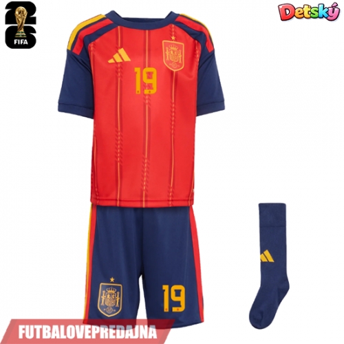 Lacne Dětský Futbalové dres Španielsko Lamine Yamal #19 MS 2026 Krátky Rukáv - Domáci (+ trenírky)